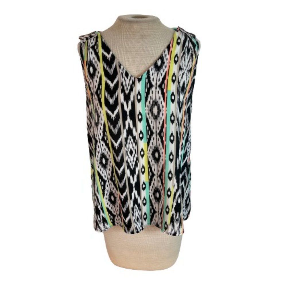 Sweet Rain Aztec High Low Tank Top Green Orange L Large